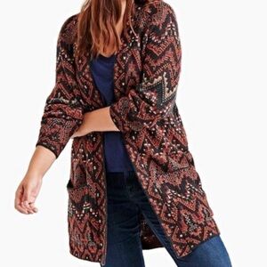 LUCKY BRAND  Women's Black and Brown IKAT long Cardigan size M